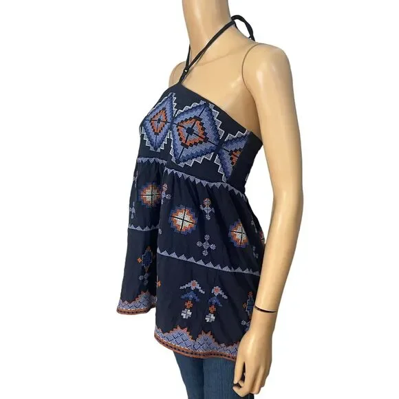 Anthropologie Asha Halter Top Tank Boho Peplum Embroidered - Picture 3 of 8